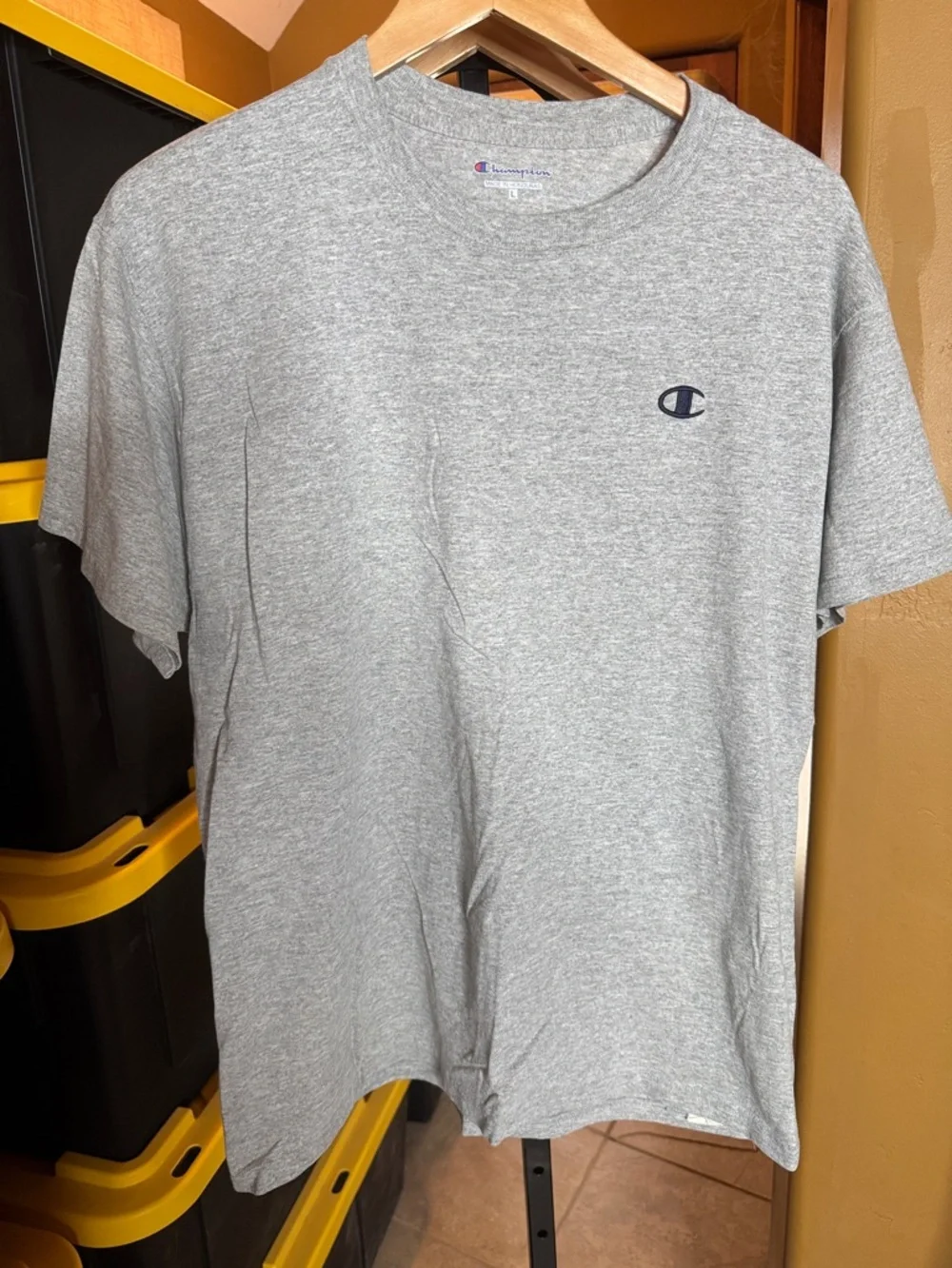 Champion Classic Gray Tee Shirt Oxford Heather Logo Crewneck Size Large - Picture 3 of 7